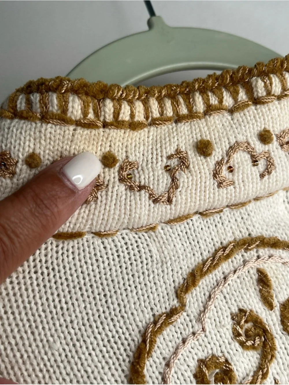 NWT Coldwater Creek Cardigan Embroidered Sz M Cream Gold Boho CottageCore Artsy